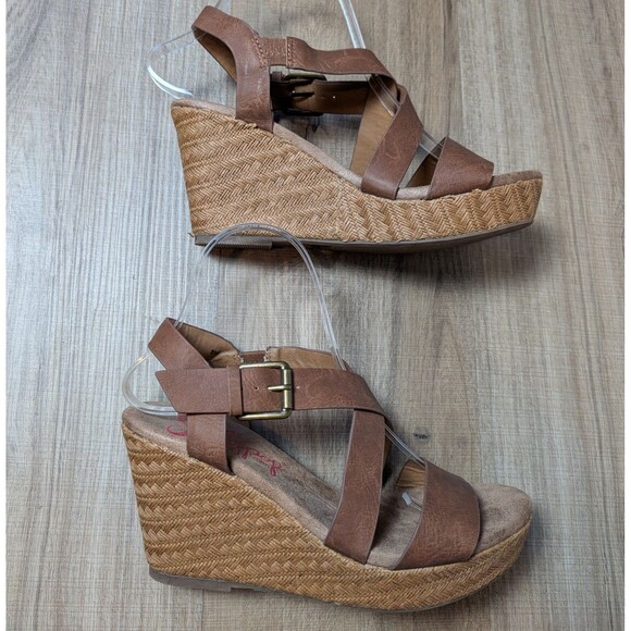 Jellypop Size 8 Tahoe Wedge Sandals Brown Buckle Straps Boho - Picture 5 of 10